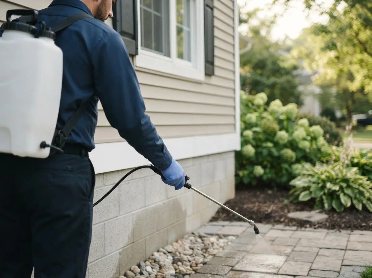Pest control technician inspecting a home in Johns Creek, GA